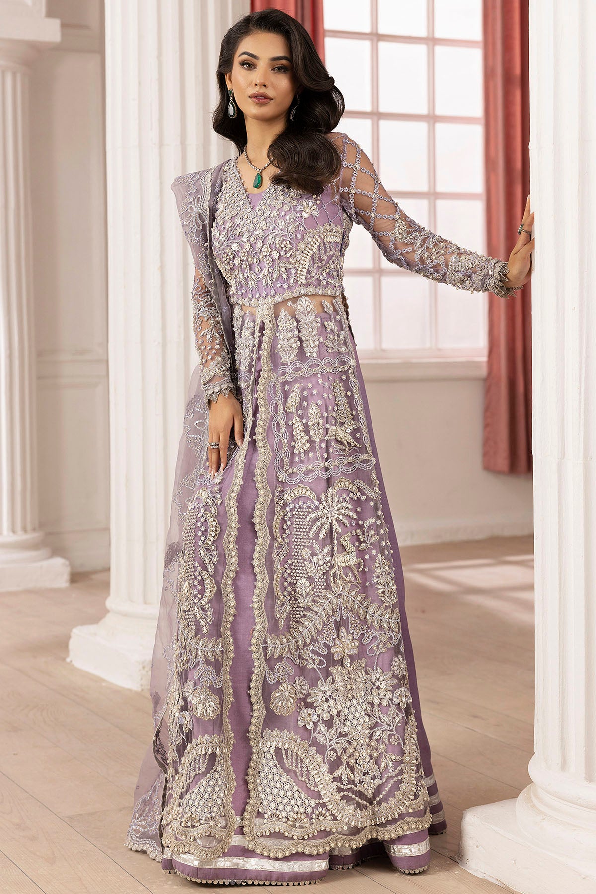 Lilac Hand-Embellished Silk Net Sharara (3-Piece) - Image 2