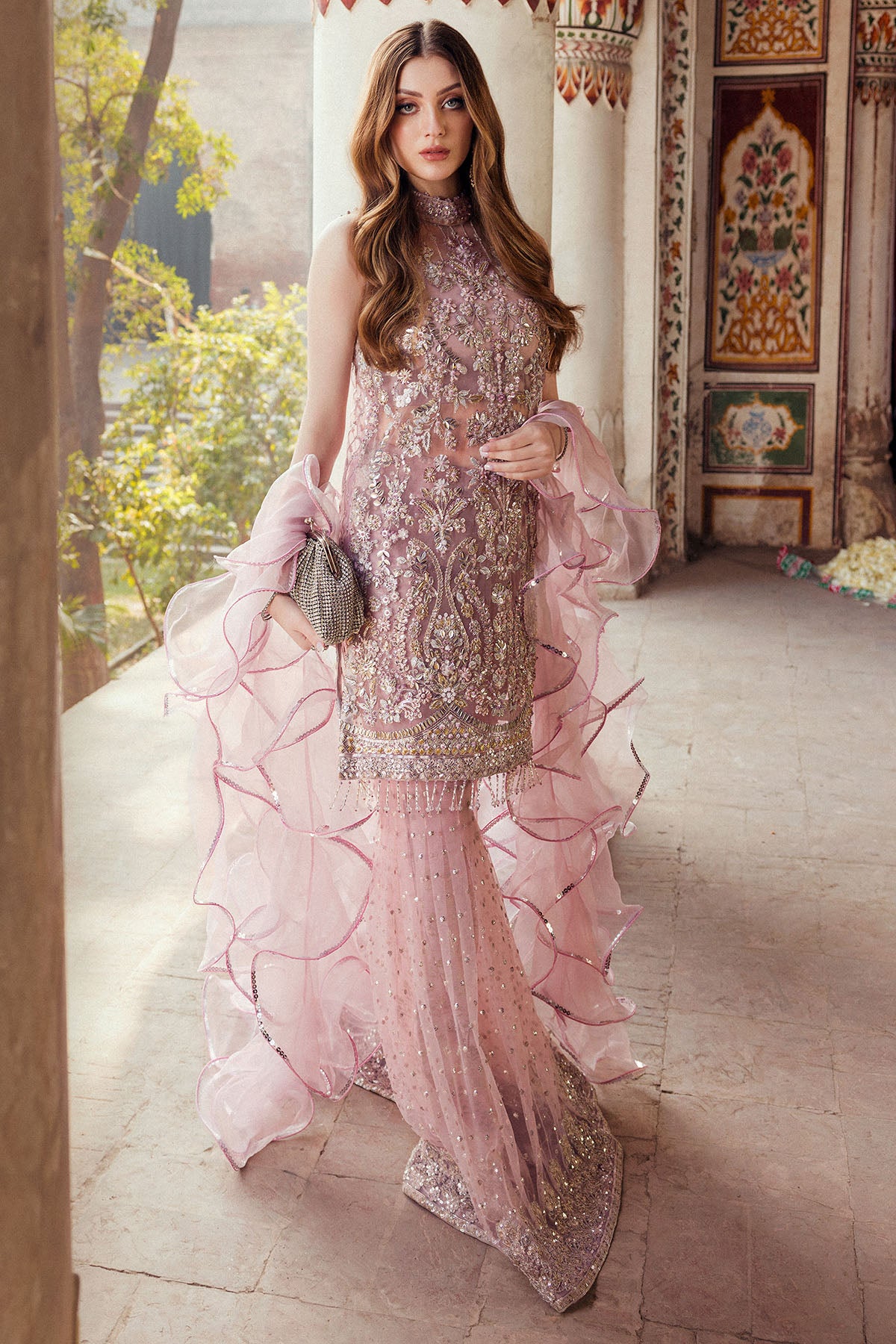 Lilac Hand-Embellished Silk Net Sharara (3-Piece) - Image 2