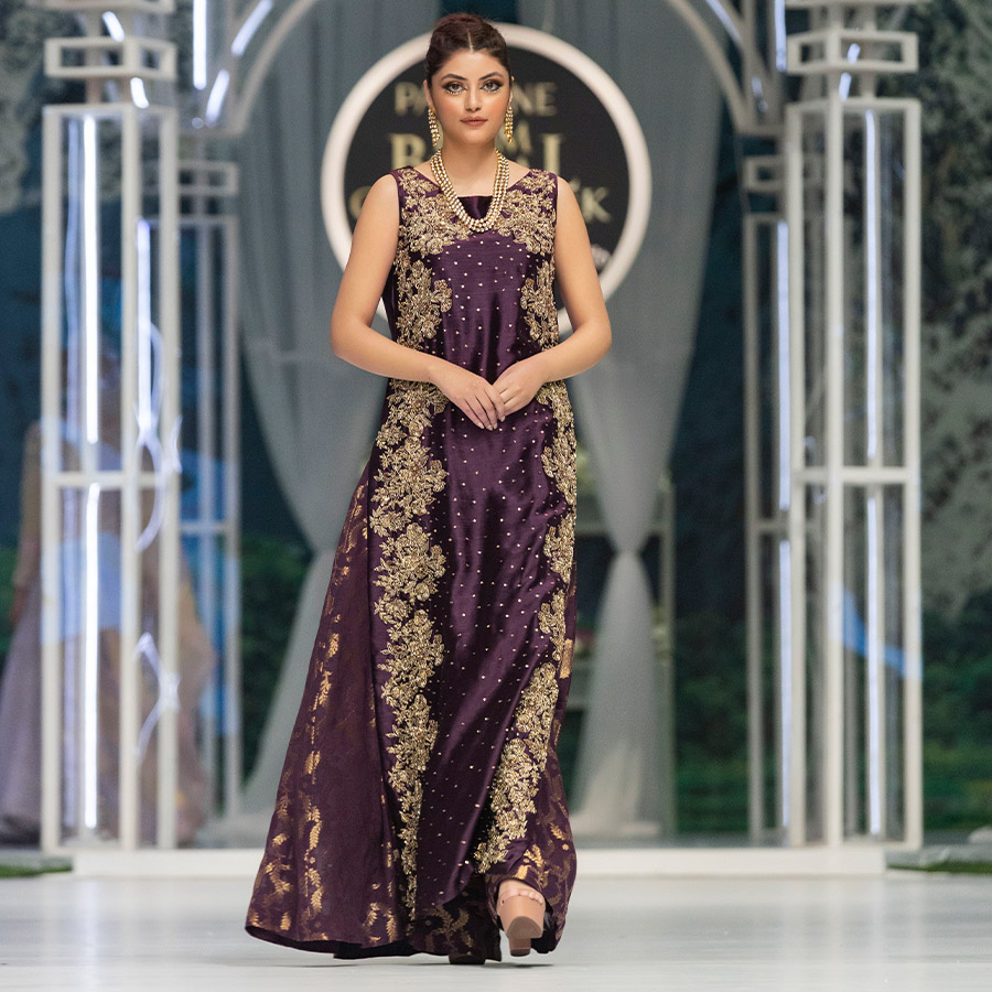 Pakistani Aubergine Hand-Embellished Pure Tissue Silk Sharara (3-Piece) - Image 3