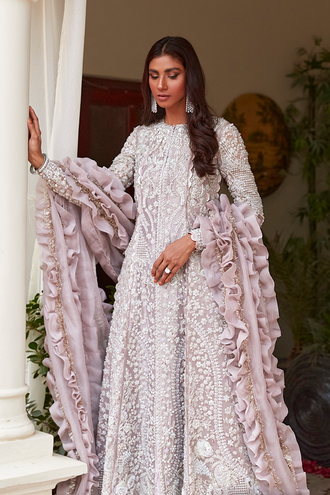 Lilac Embellished Tissue Sharara Set (3-Piece) - Image 3