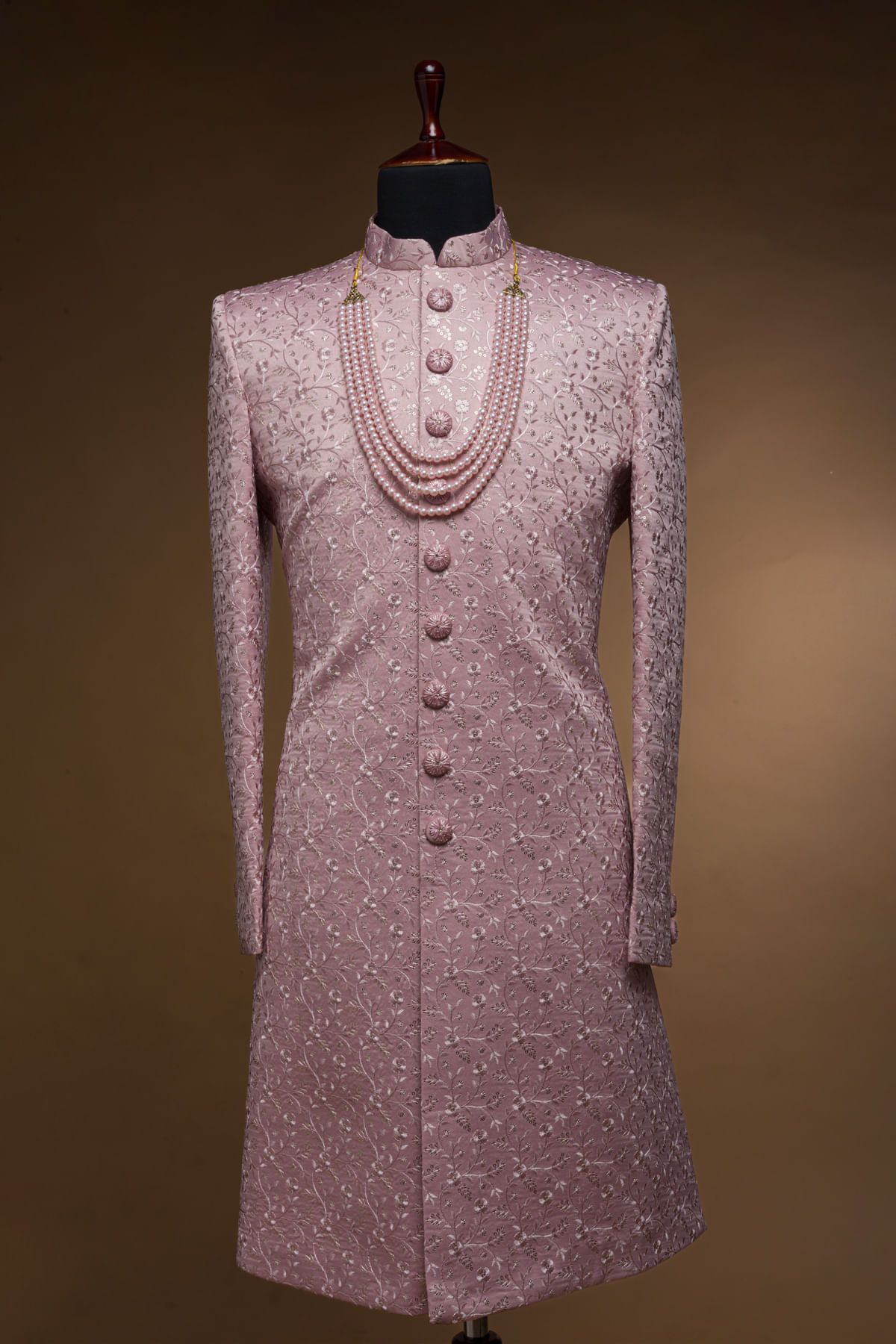 Lavender Resham Embroidered Silk Sherwani (2-Piece) - Image 1