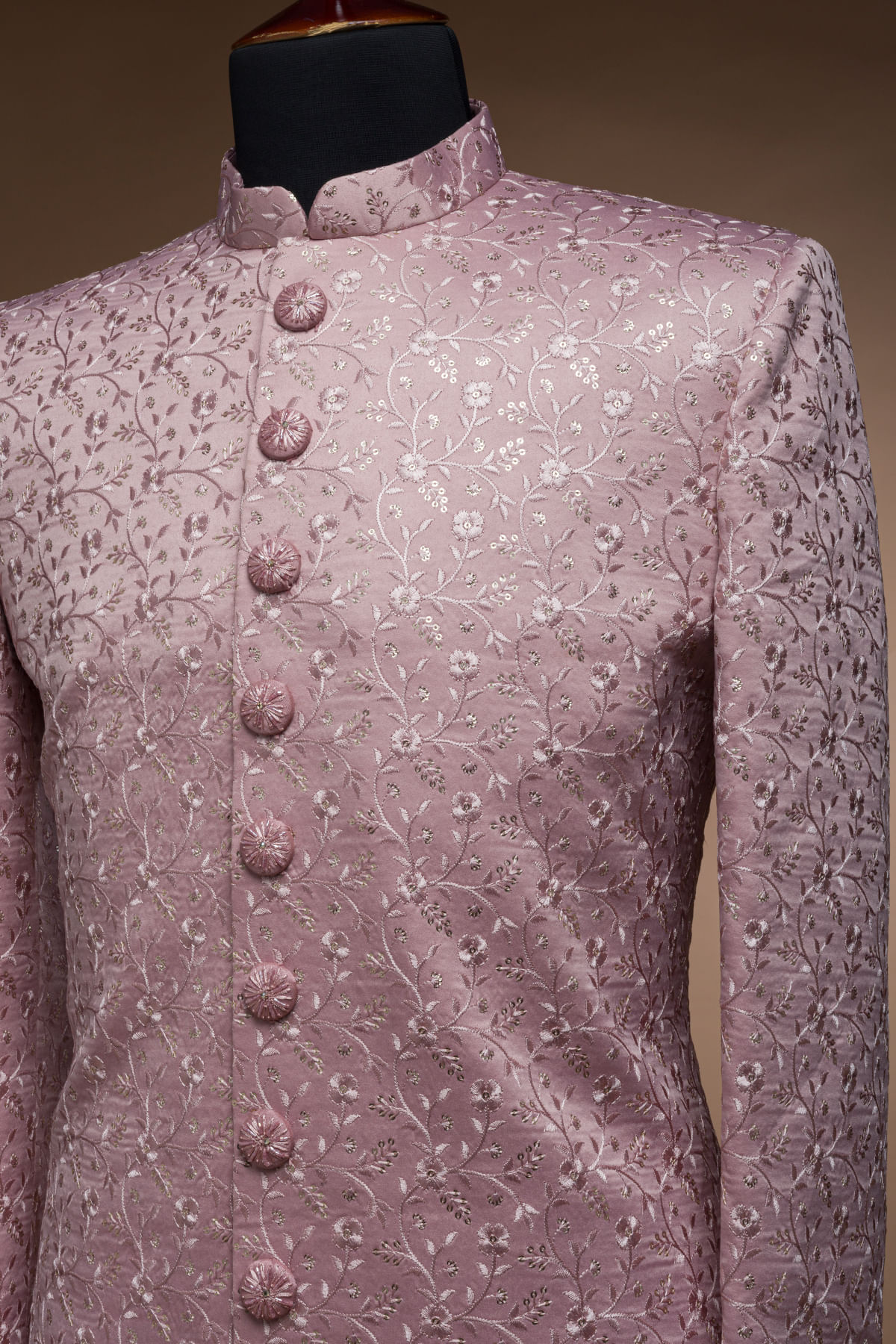 Lavender Resham Embroidered Silk Sherwani (2-Piece) - Image 2