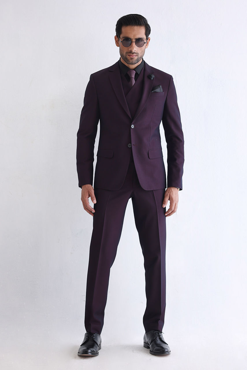 Plum Premium Suiting Fabric 3-Piece Suit (Tailored Fit) - Image 1