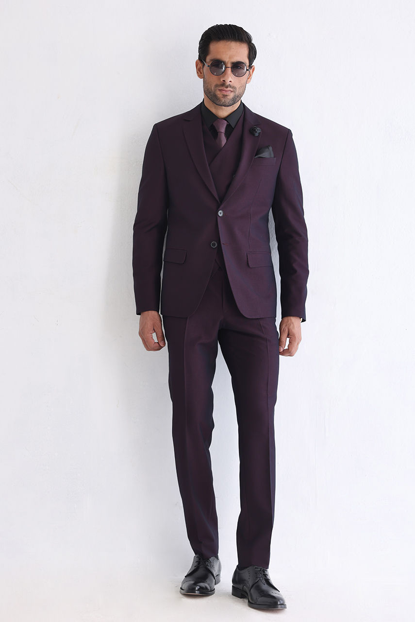 Plum Premium Suiting Fabric 3-Piece Suit (Tailored Fit) - Image 2