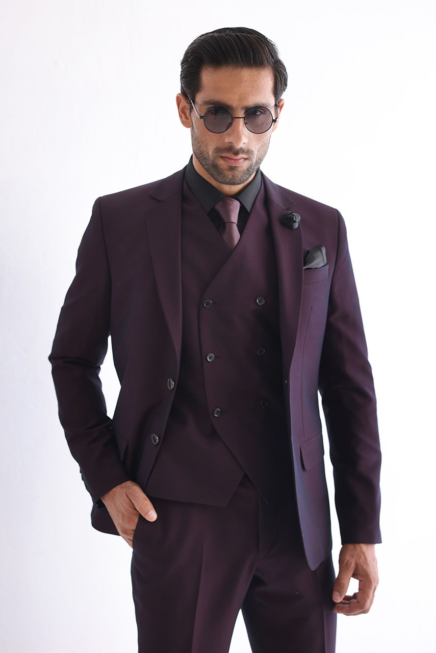 Plum Premium Suiting Fabric 3-Piece Suit (Tailored Fit) - Image 3