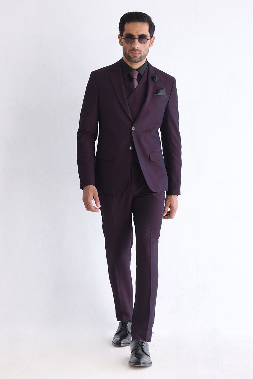 Plum Premium Suiting Fabric 3-Piece Suit (Tailored Fit) - Image 4