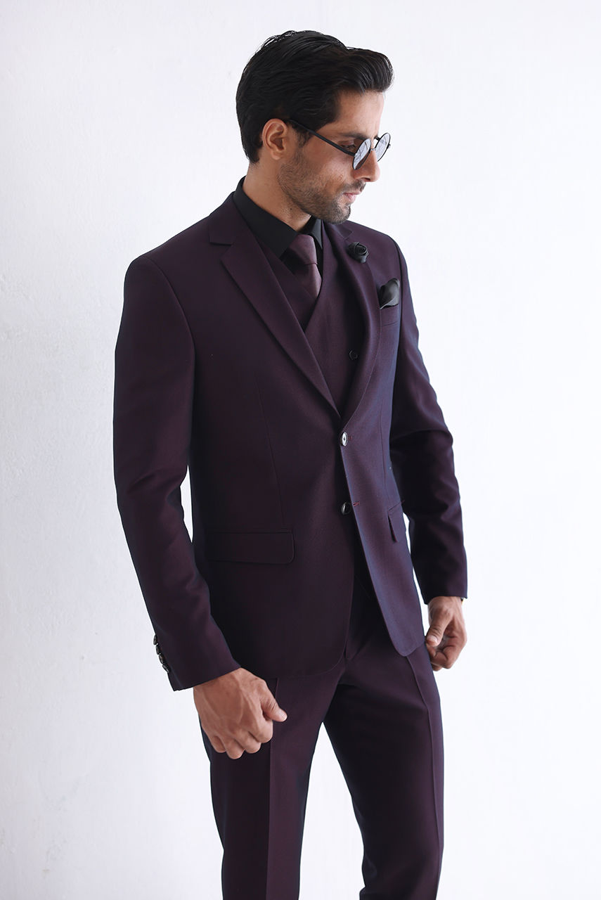Plum Premium Suiting Fabric 3-Piece Suit (Tailored Fit) - Image 5