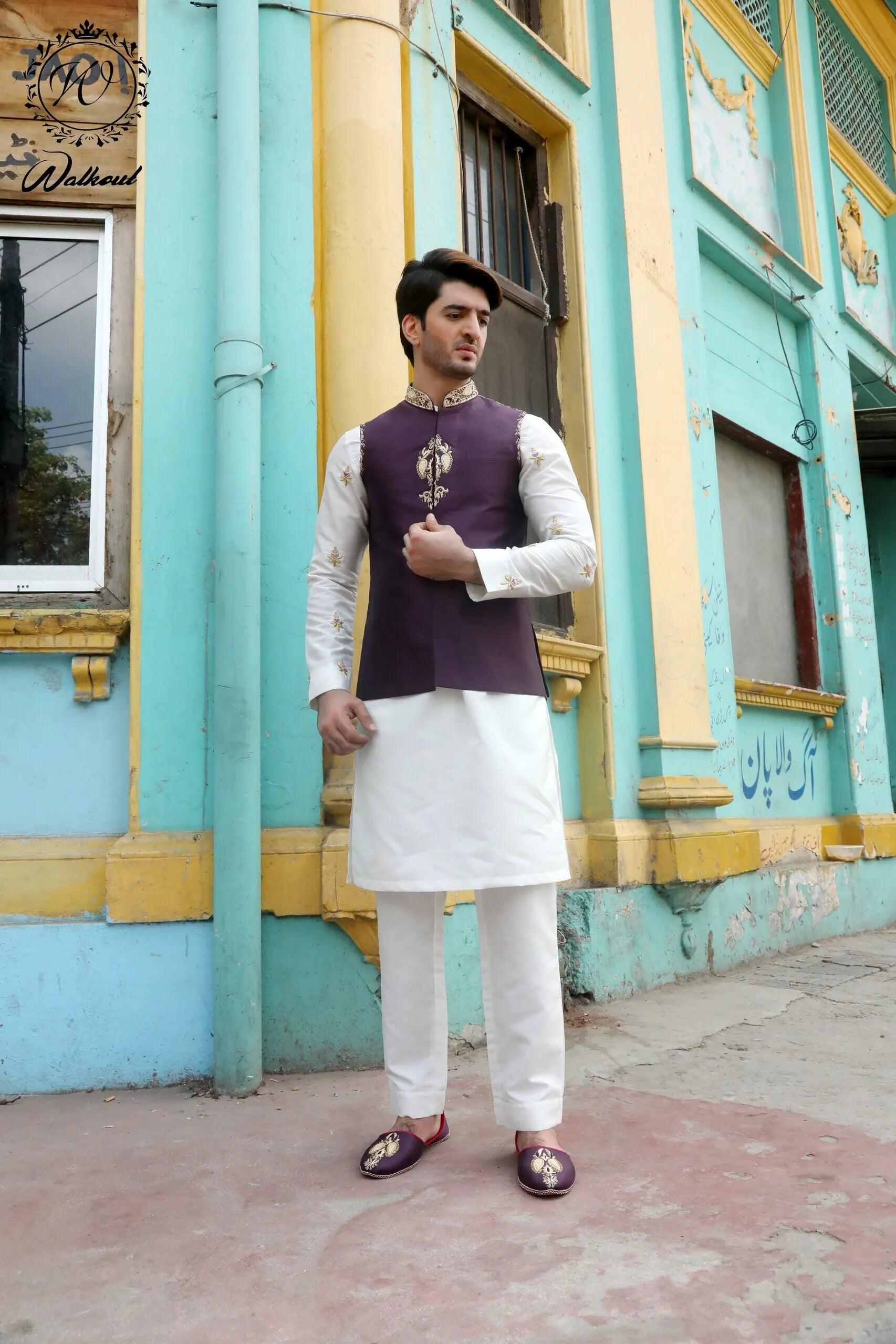 Purple Ada Embroidered Silk Waistcoat (2-Piece) - Image 1