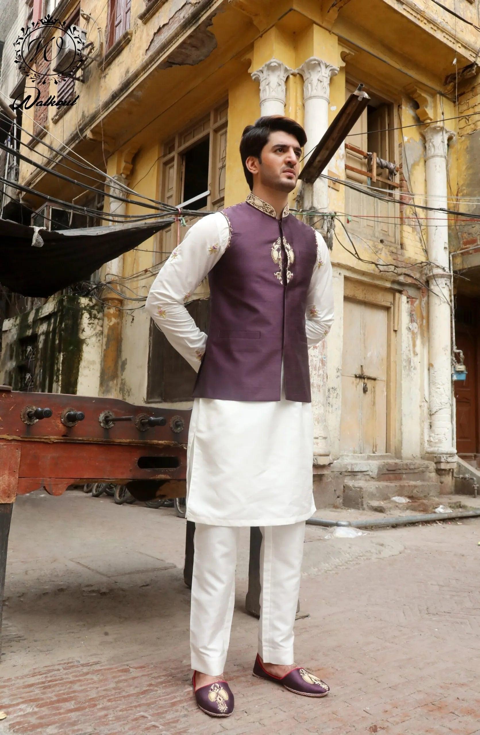 Purple Ada Embroidered Silk Waistcoat (2-Piece) - Image 3