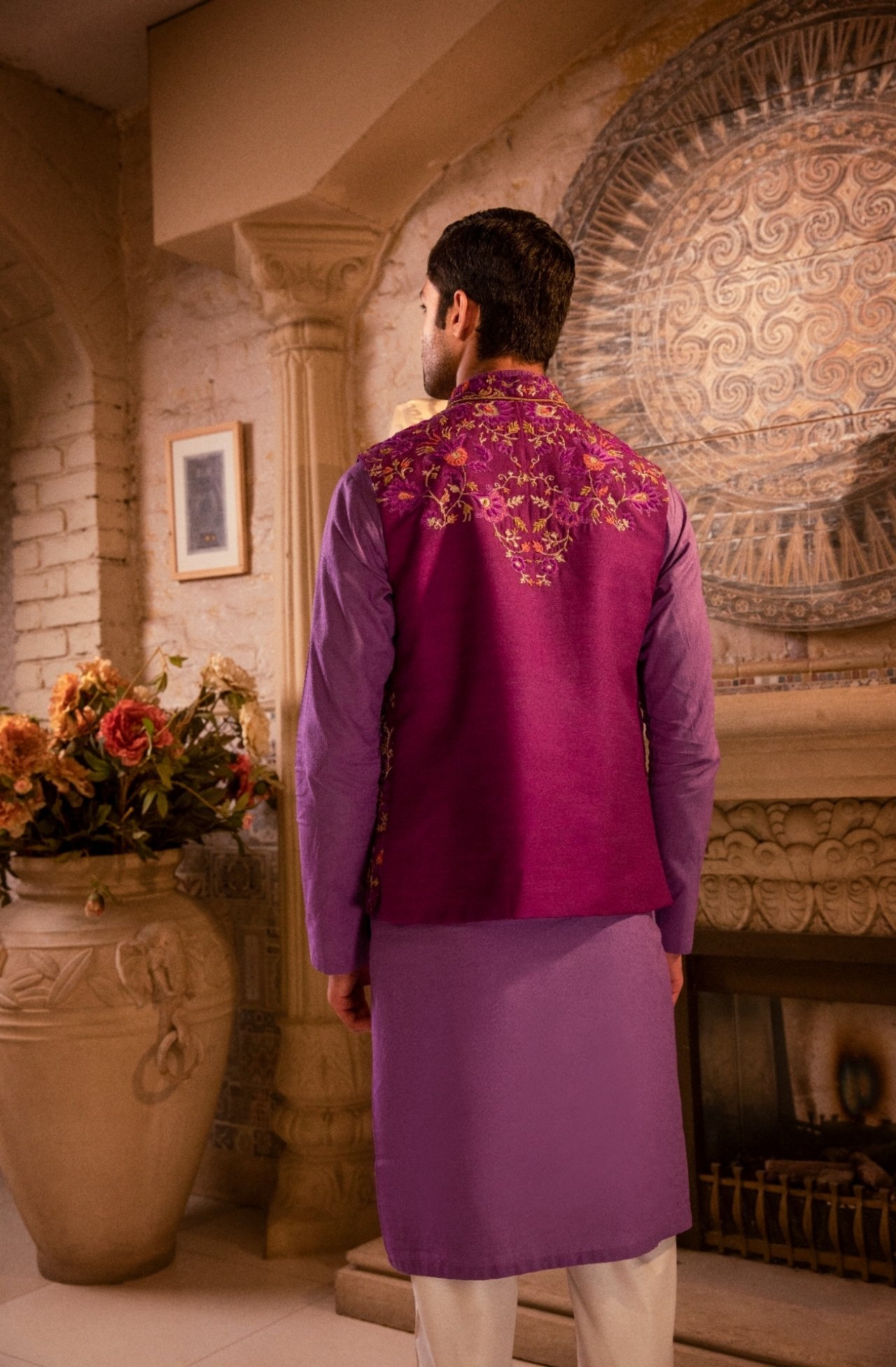 Purple Embroidered Silk-Blend Waistcoat (3-Piece) - Image 3