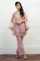 Lilac Embellished Net Cape with Raw Silk Trousers (2-Piece) - Image 4