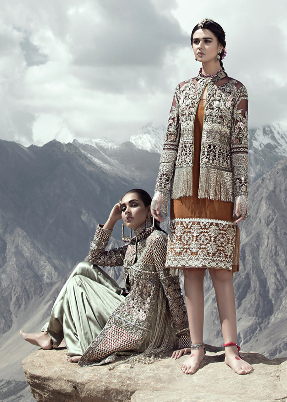 Pakistani Plum Hand-Embellished Net Jacket Dress (2-Piece) - Image 3