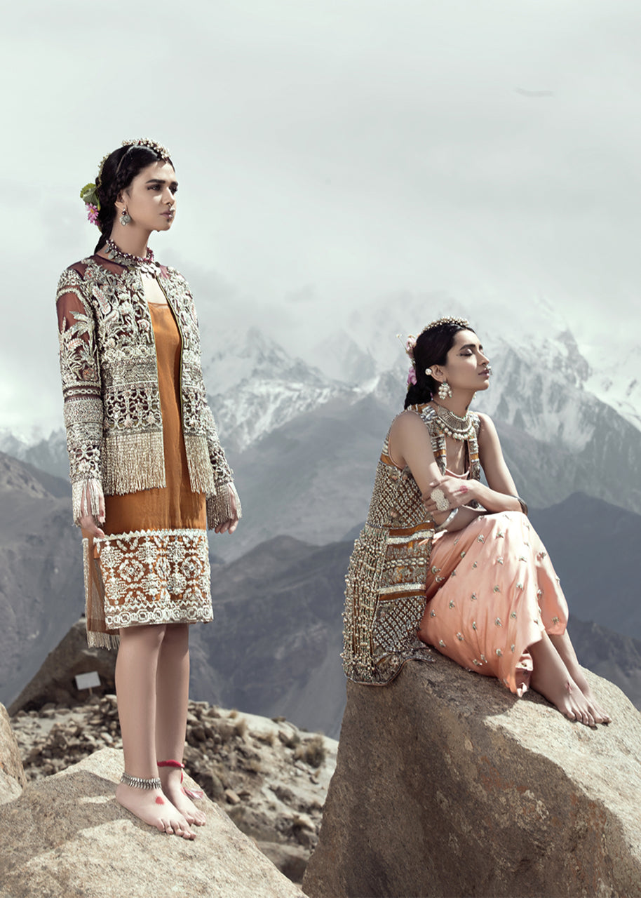 Pakistani Plum Hand-Embellished Net Jacket Dress (2-Piece) - Image 4