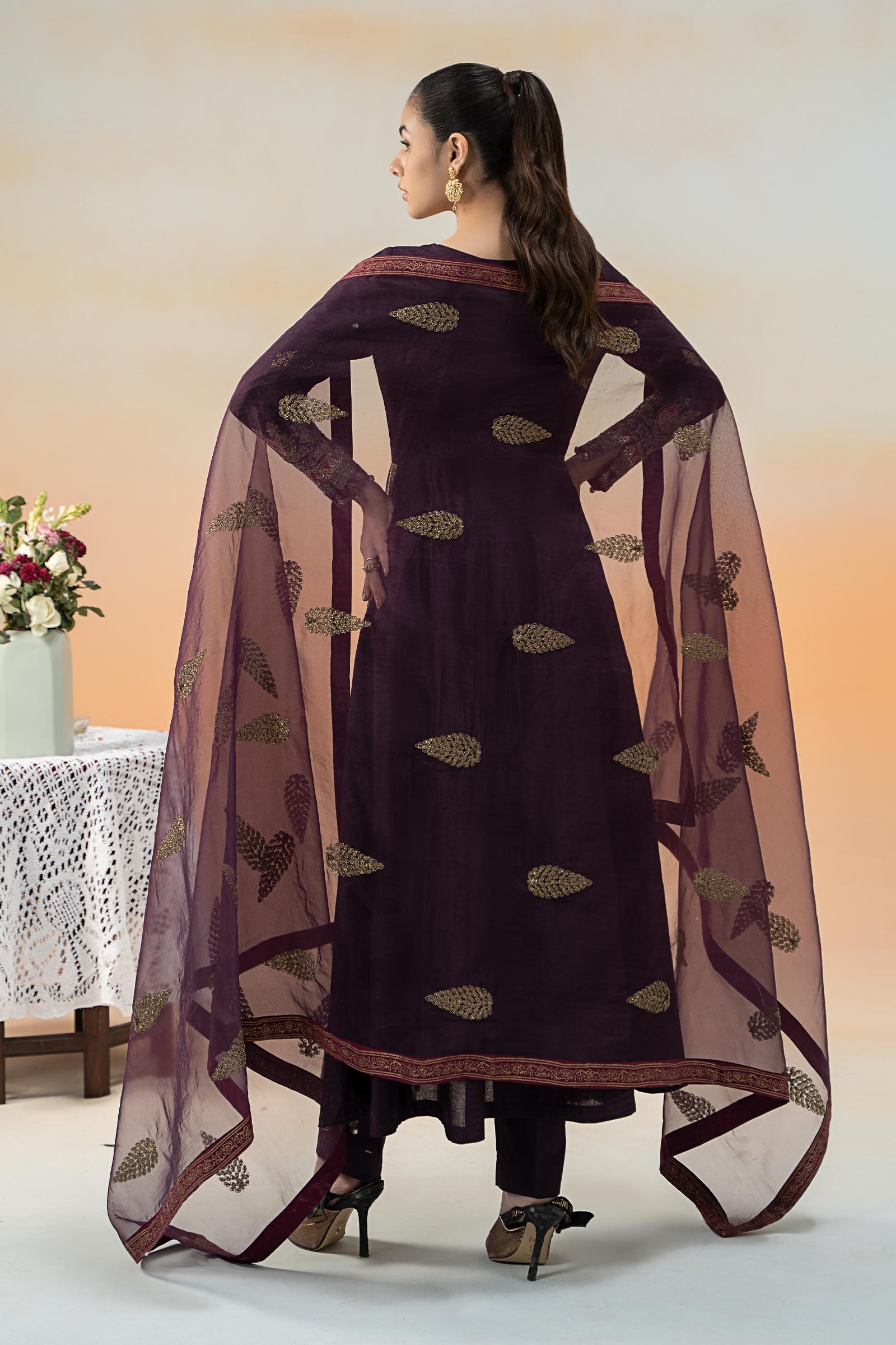 Purple Embroidered Dobby Lawn Frock Suit (3-Piece) - Image 7