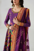 Purple Printed Lawn Anarkali Gharara (3-Piece) - Image 3