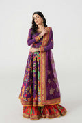 Purple Printed Lawn Anarkali Gharara (3-Piece) - Image 4