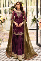 Purple Embroidered Chiffon Shirt & Silk Gharara (3-Piece) - Image 2