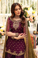 Purple Embroidered Chiffon Shirt & Silk Gharara (3-Piece) - Image 4