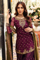 Purple Embroidered Chiffon Shirt & Silk Gharara (3-Piece) - Image 7