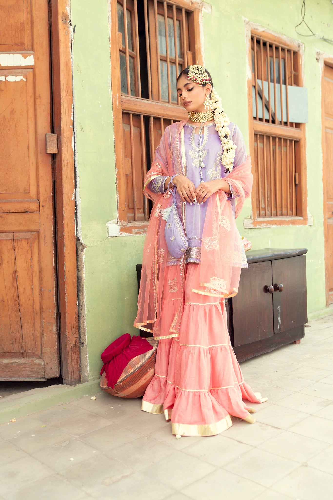 Lavender Zari & Gota Tissue Gharara (4-Piece) - Image 10