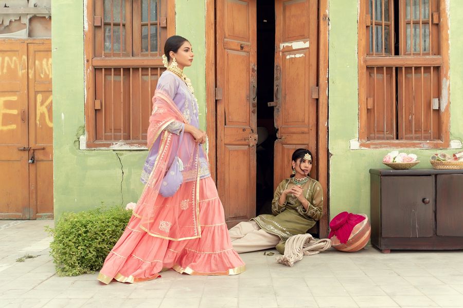 Lavender Zari & Gota Tissue Gharara (4-Piece) - Image 12