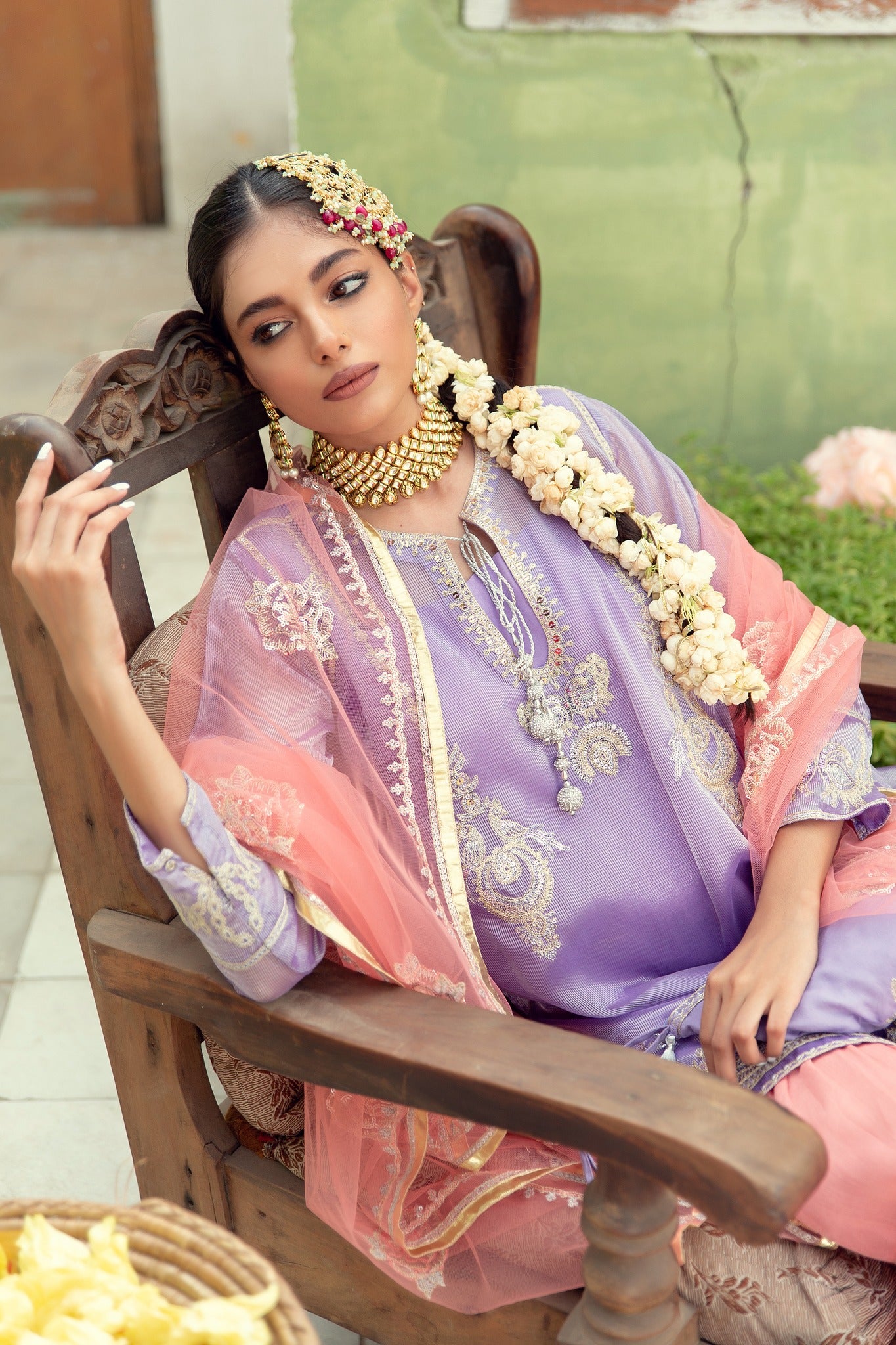 Lavender Zari & Gota Tissue Gharara (4-Piece) - Image 4