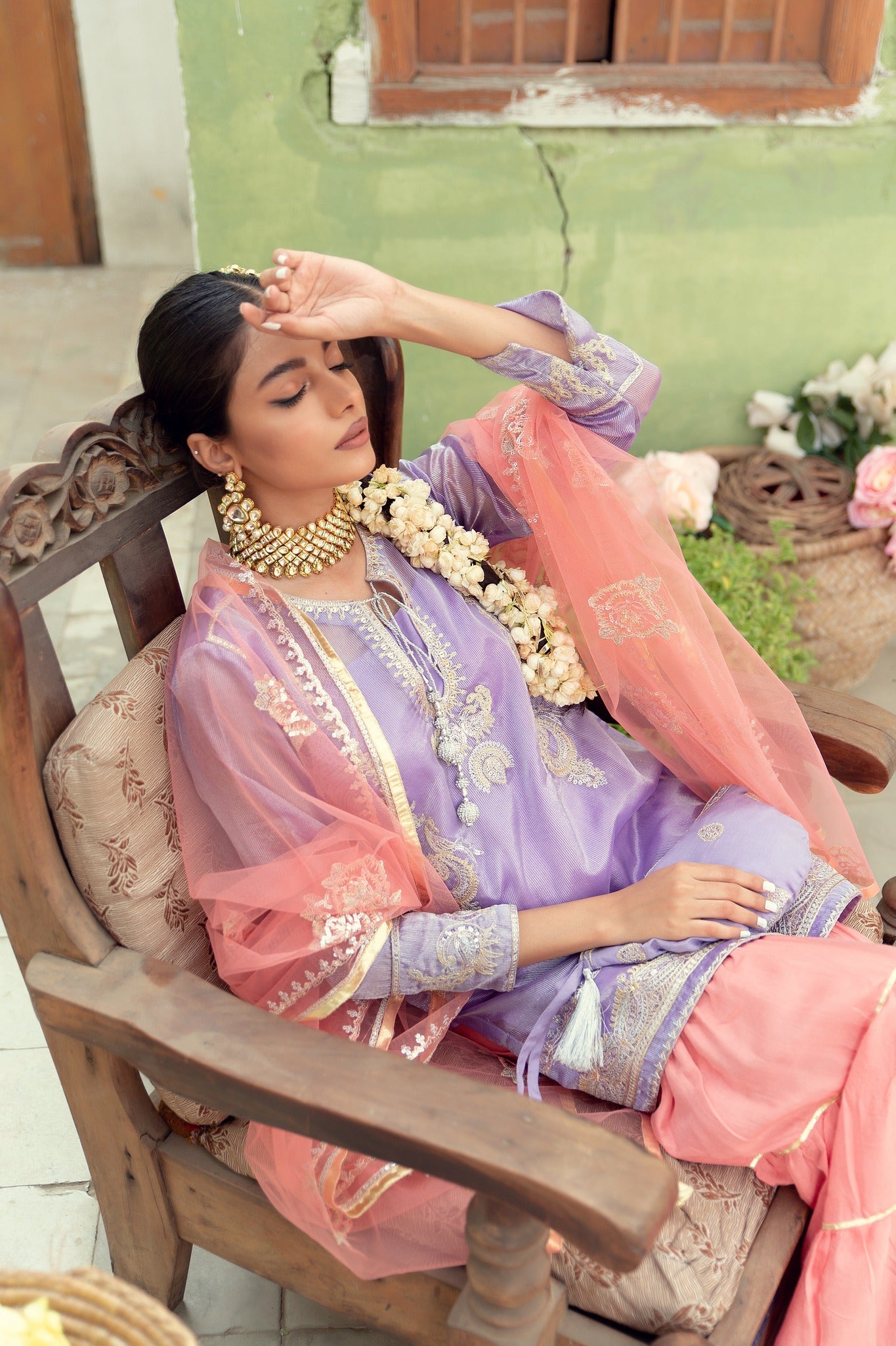 Lavender Zari & Gota Tissue Gharara (4-Piece) - Image 5