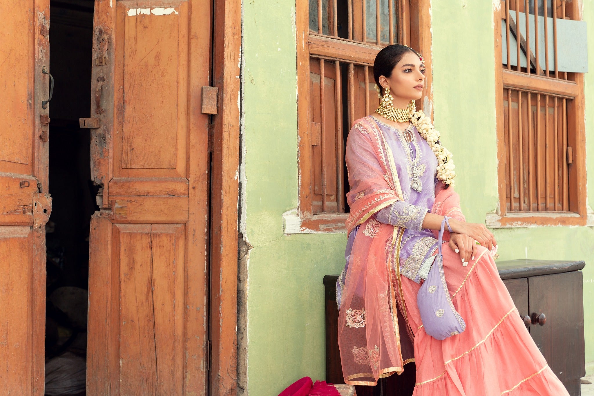 Lavender Zari & Gota Tissue Gharara (4-Piece) - Image 8