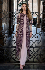 Plum Burnout Mirror Work Raw Silk Jacket (2-Piece) - Image 2