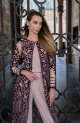 Plum Burnout Mirror Work Raw Silk Jacket (2-Piece) - Image 4