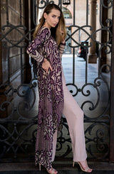 Plum Burnout Mirror Work Raw Silk Jacket (2-Piece) - Image 5