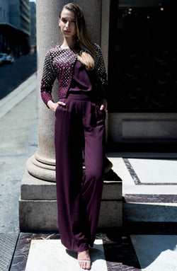 Purple Embroidered Chiffon Ombre Jacket Set (2-Piece) - Image 1
