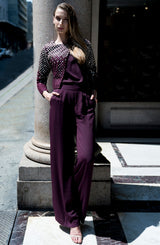 Purple Embroidered Chiffon Ombre Jacket Set (2-Piece) - Image 2