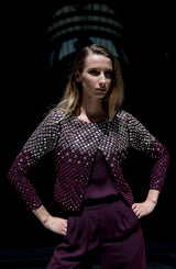 Purple Embroidered Chiffon Ombre Jacket Set (2-Piece) - Image 4