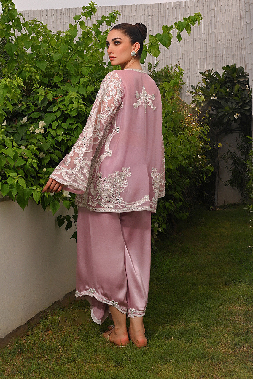 Pakistani Lilac Aari Embroidered Organza Jacket Set (3-Piece) - Image 2