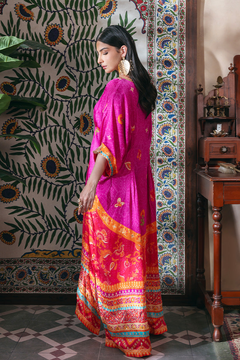 Purple Hand-Embellished Charmeuse Silk Kaftan (1-Pc) - Image 2