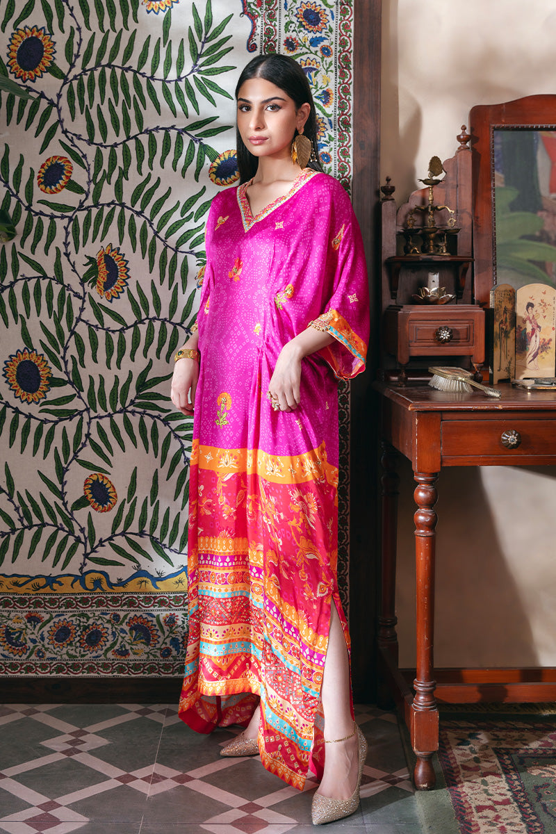 Purple Hand-Embellished Charmeuse Silk Kaftan (1-Pc) - Image 3