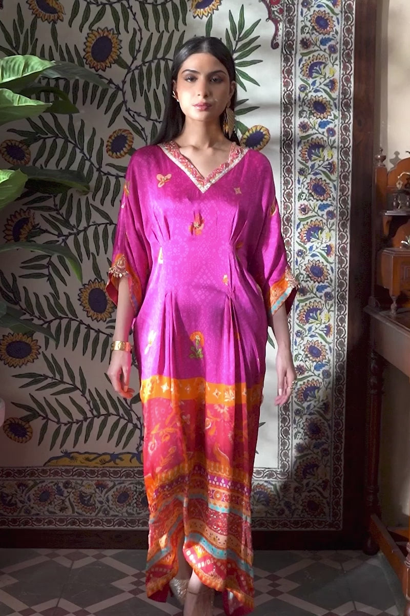 Purple Hand-Embellished Charmeuse Silk Kaftan (1-Pc) - Image 6