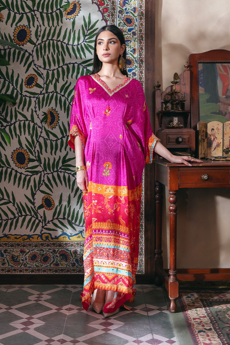 Pakistani Purple Hand-Embellished Charmeuse Silk Kaftan (1-Pc) - Image 4