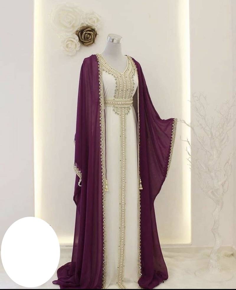 Purple Zari Embroidered Georgette Kaftan (2-Piece) - Image 1