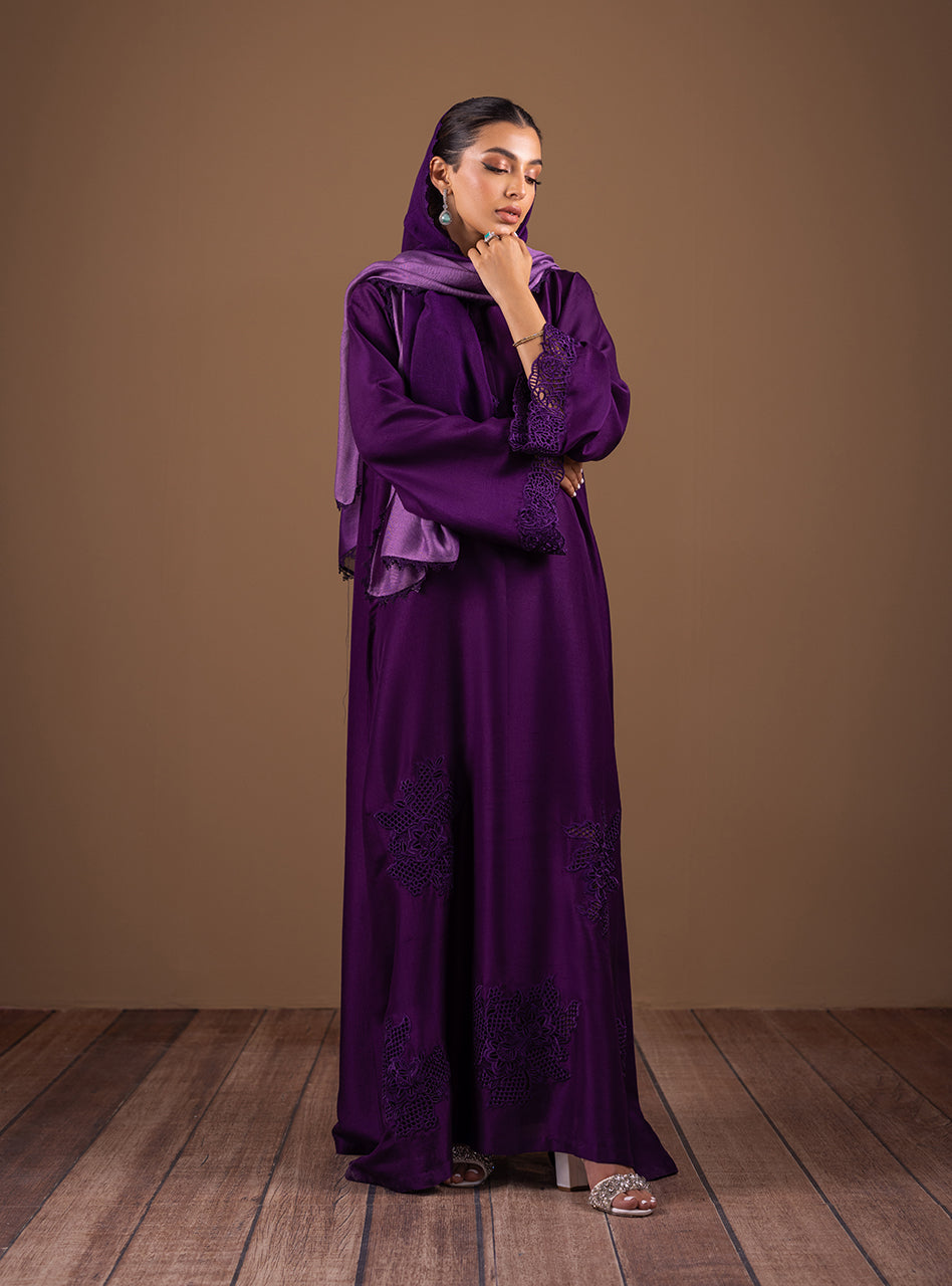Dark Purple Cutwork Raw Silk Kaftan (2-Piece) - Image 2