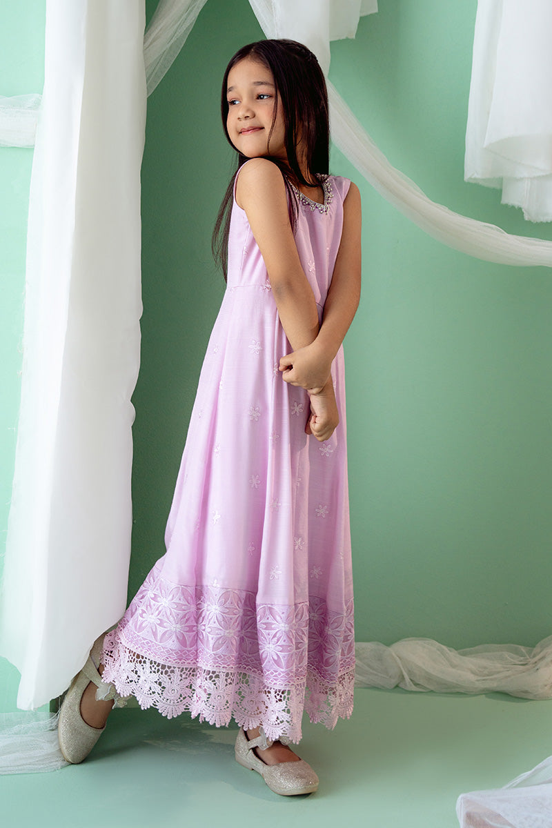 Lilac Embroidered Silk Kalidaar Dress (2-Piece) - Image 1