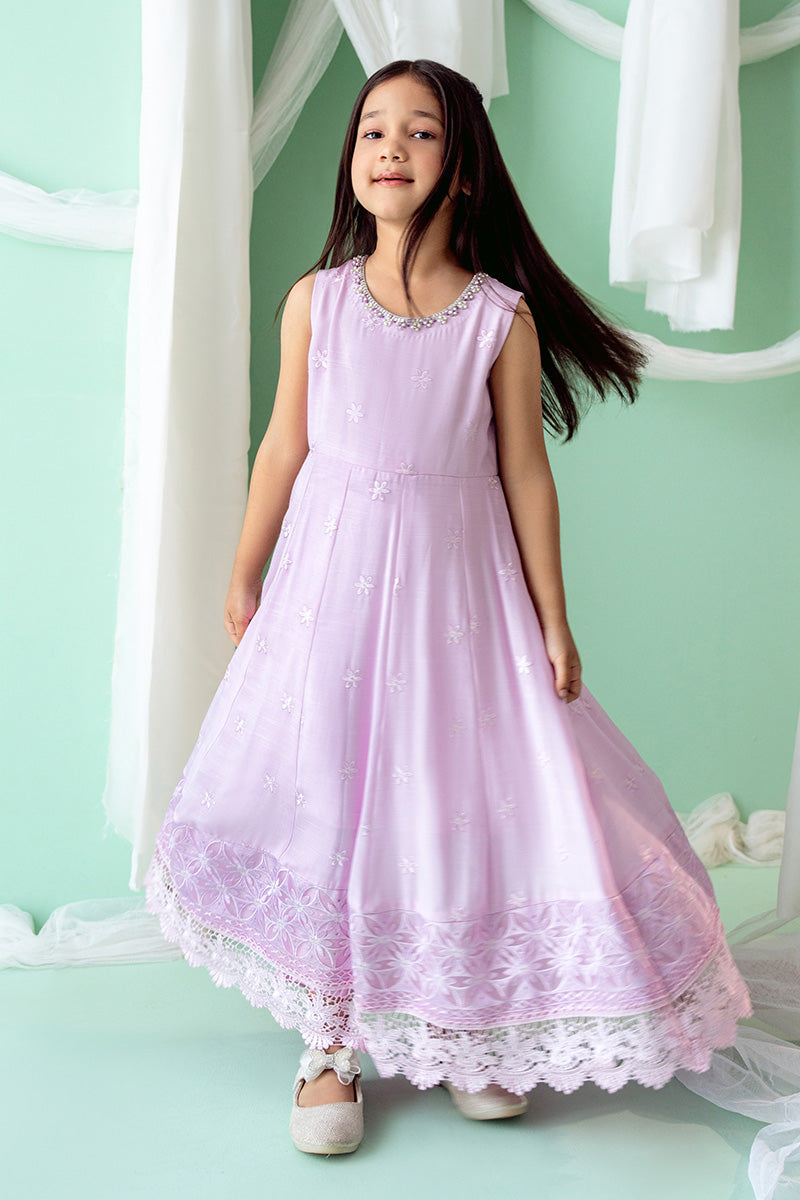 Lilac Embroidered Silk Kalidaar Dress (2-Piece) - Image 3