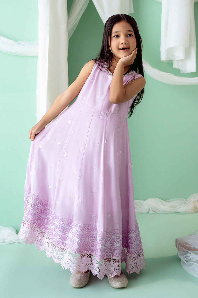 Lilac Embroidered Silk Kalidaar Dress (2-Piece) - Image 4