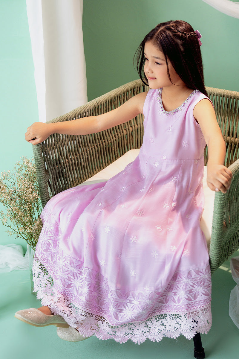 Lilac Embroidered Silk Kalidaar Dress (2-Piece) - Image 6