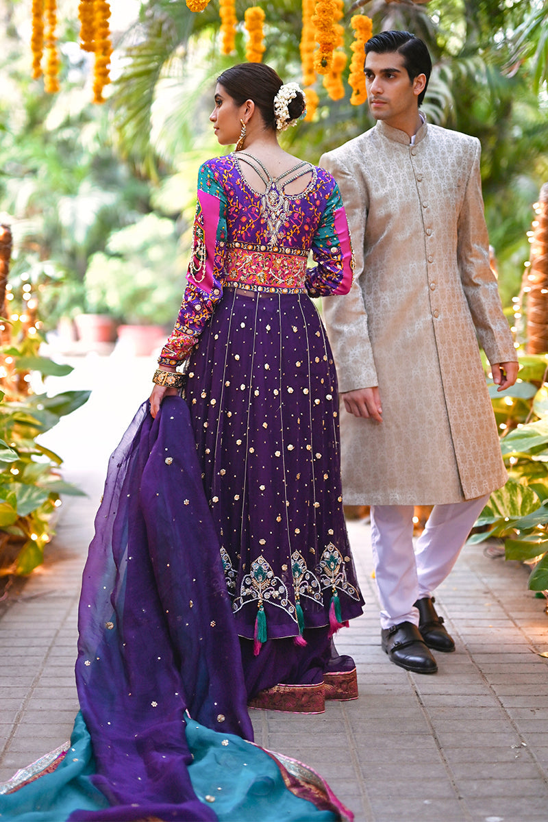 Royal Purple Zardozi Net Kalidar Dress (3-Piece) - Image 2