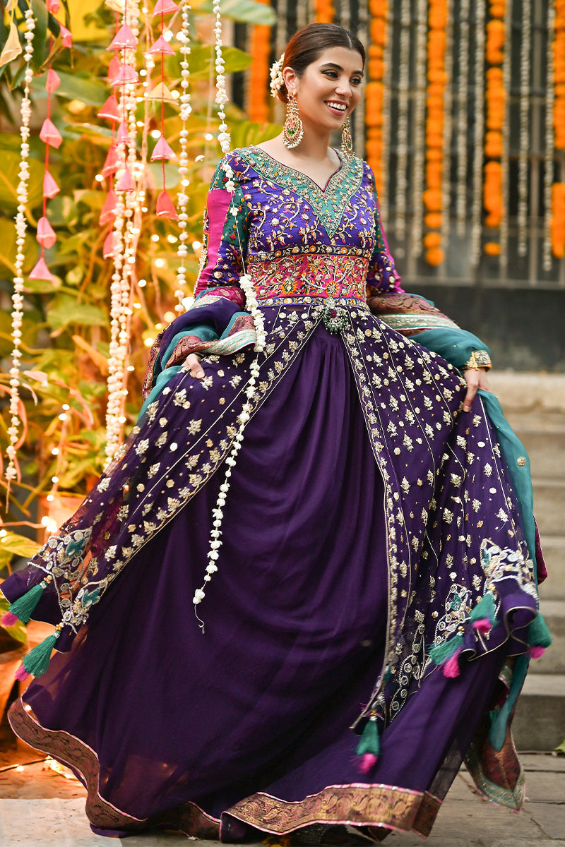 Royal Purple Zardozi Net Kalidar Dress (3-Piece) - Image 3