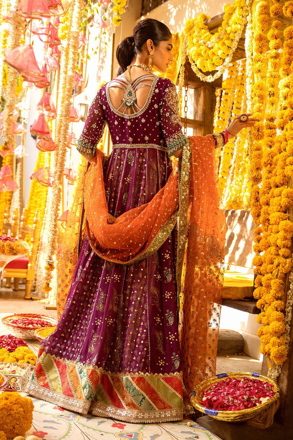 Plum Embroidered Silk Net Kalidar (2-Piece) - Image 4