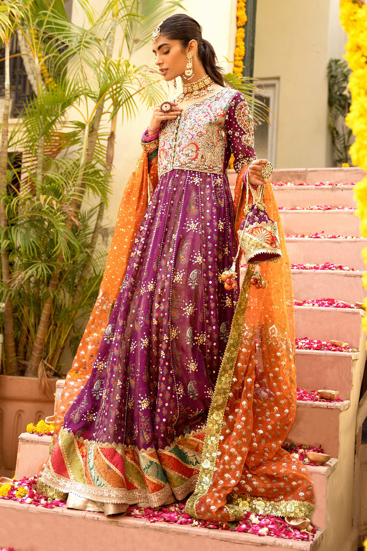 Plum Embroidered Silk Net Kalidar (2-Piece) - Image 5