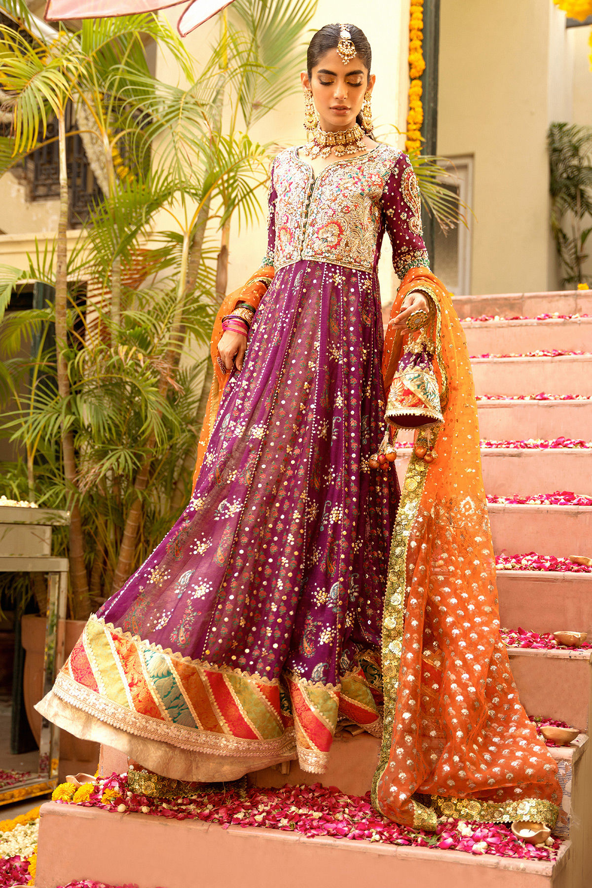 Plum Embroidered Silk Net Kalidar (2-Piece) - Image 6